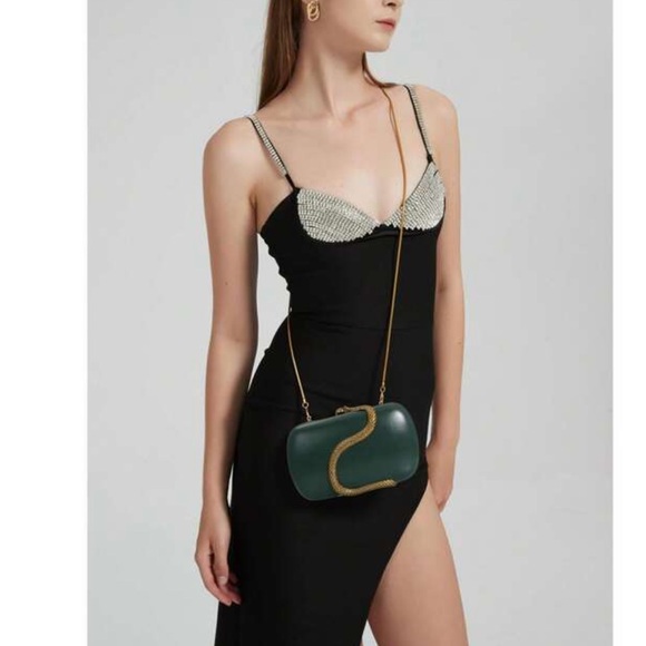 Elegant Green Clutch with Gold Snake Accent